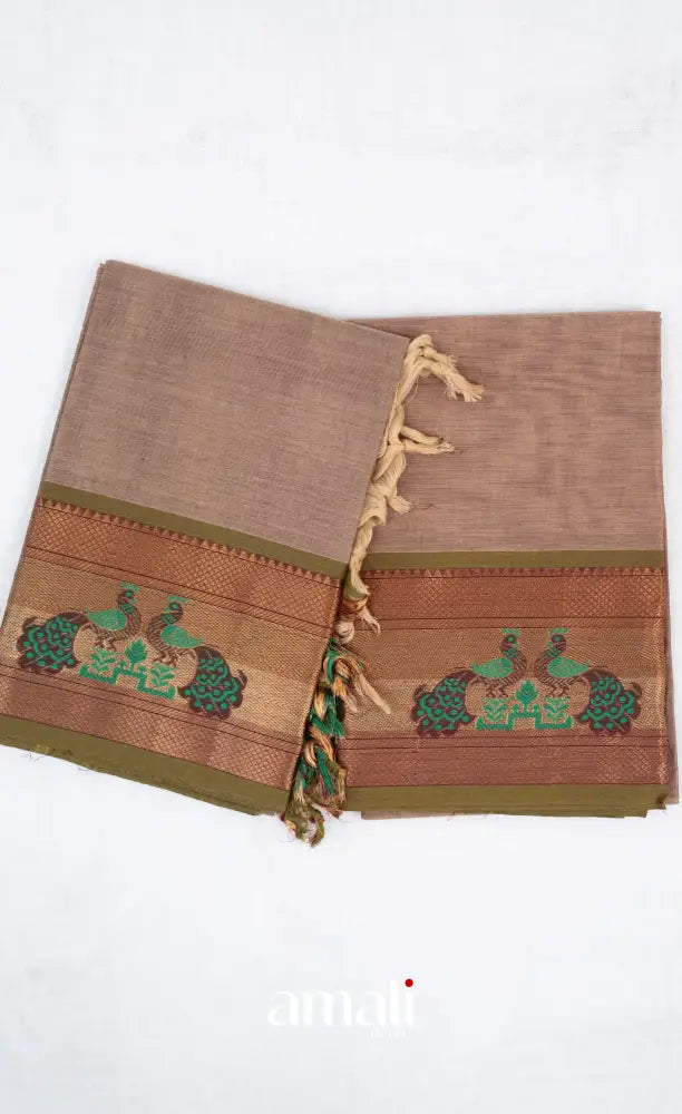 Swara Unstitched Salwar - Light Beige and Olive Green salwar